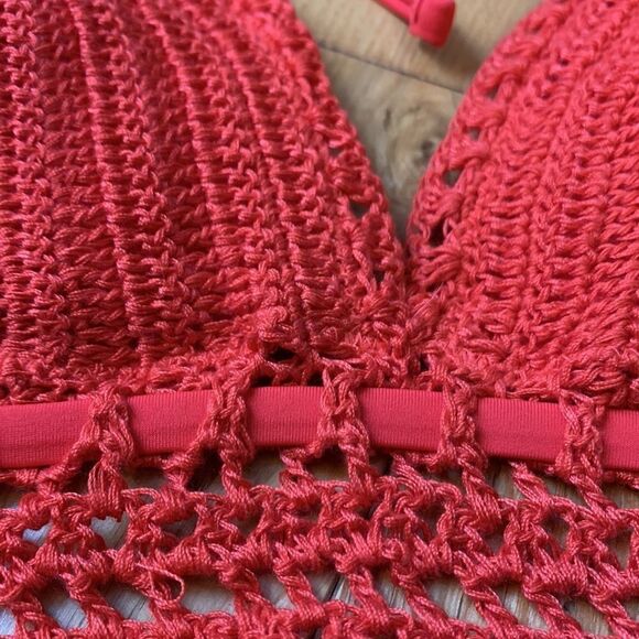 Xhilaration Halter sz MED Crochet Triangle Bikini Top Orange - Picture 4 of 7